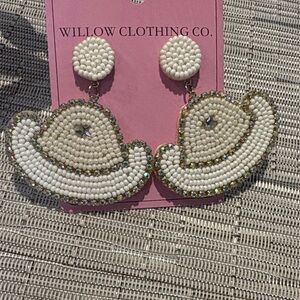 White Beaded Cowboy Hat Earrings